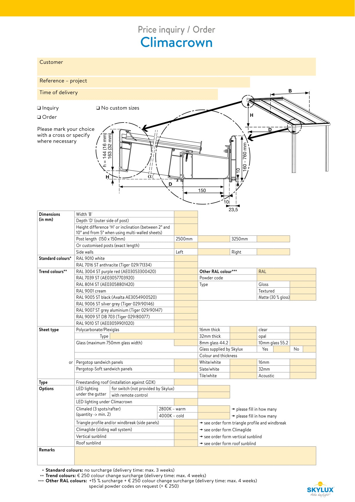 Bestelformulieren Verandaprofielen - Skylux
