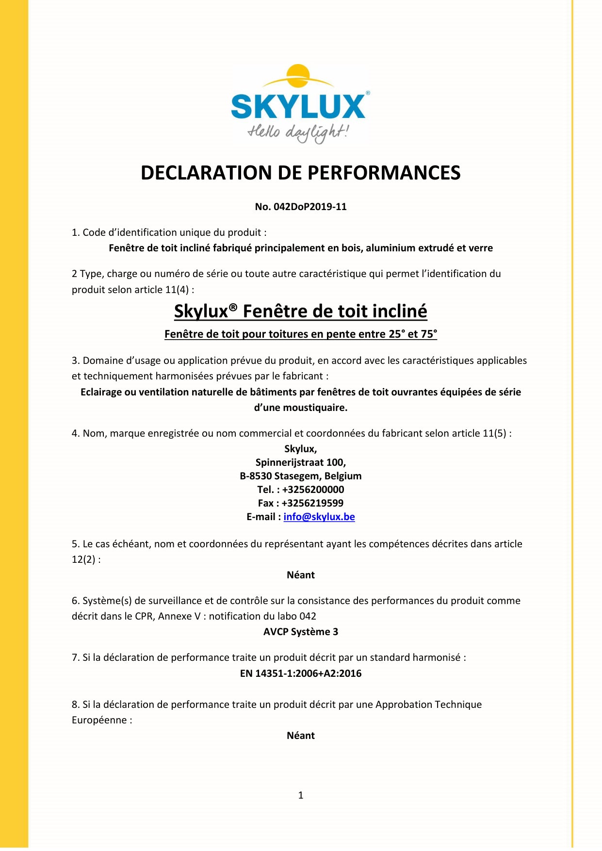 DOP (Déclaration de performances) - Skylux