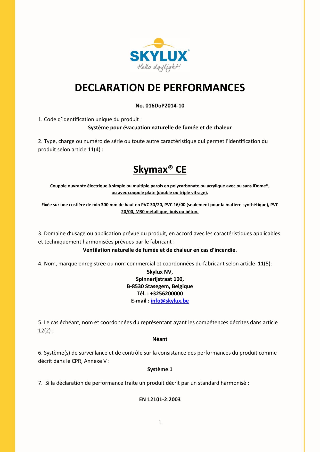 DOP (Déclaration de performances) - Skylux