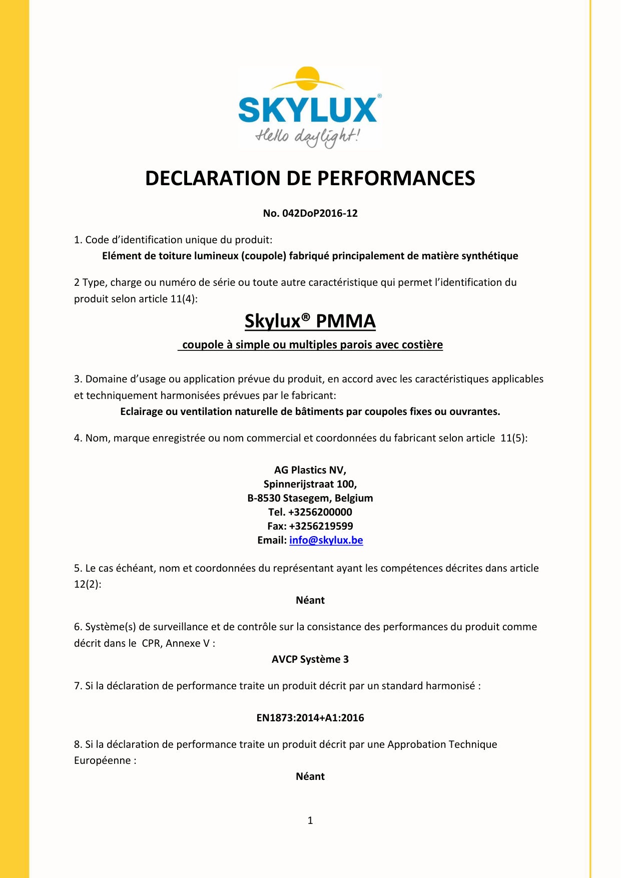 DOP (Déclaration de performances) - Skylux