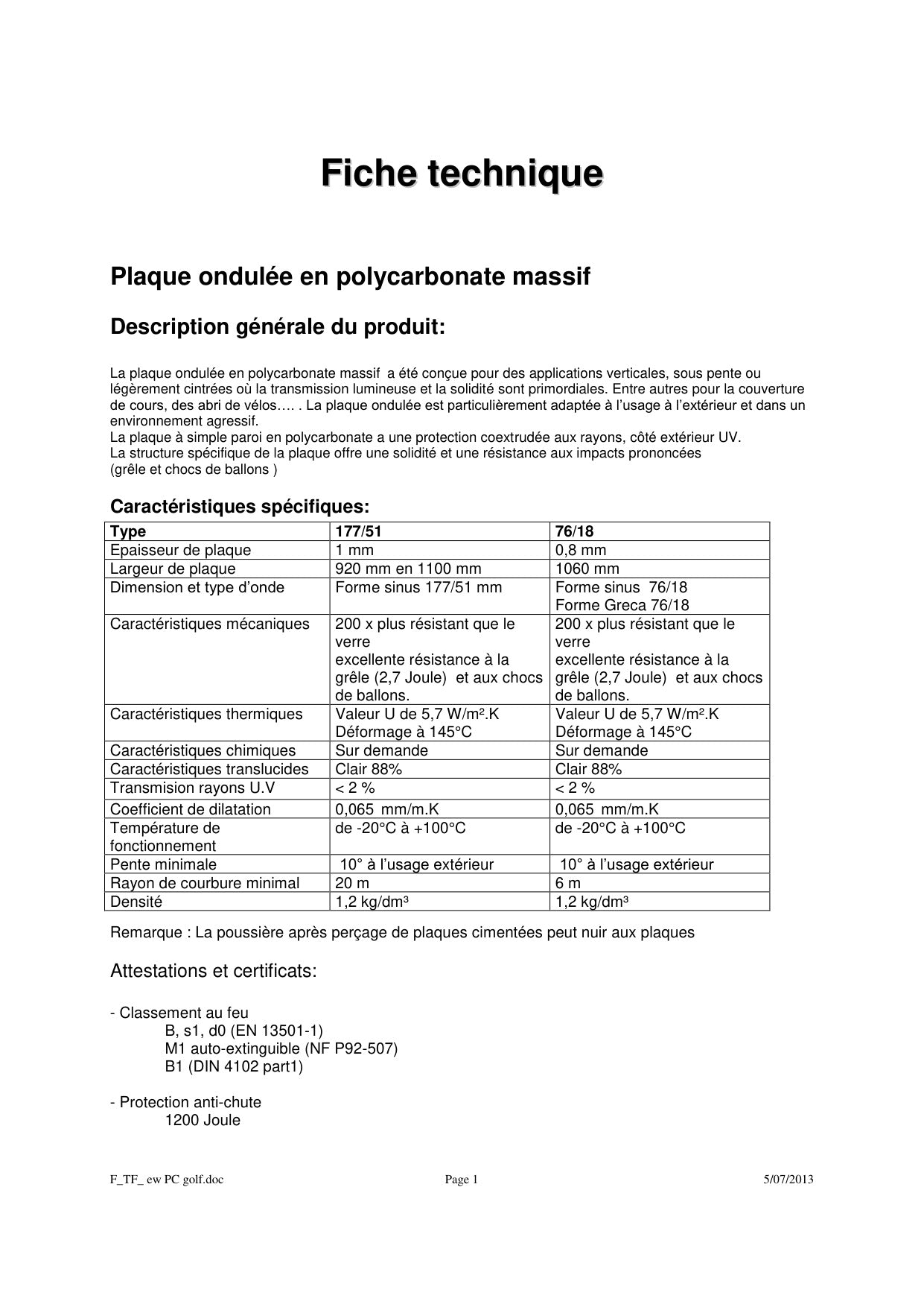 Dossier technique plaques synthétiques - Skylux