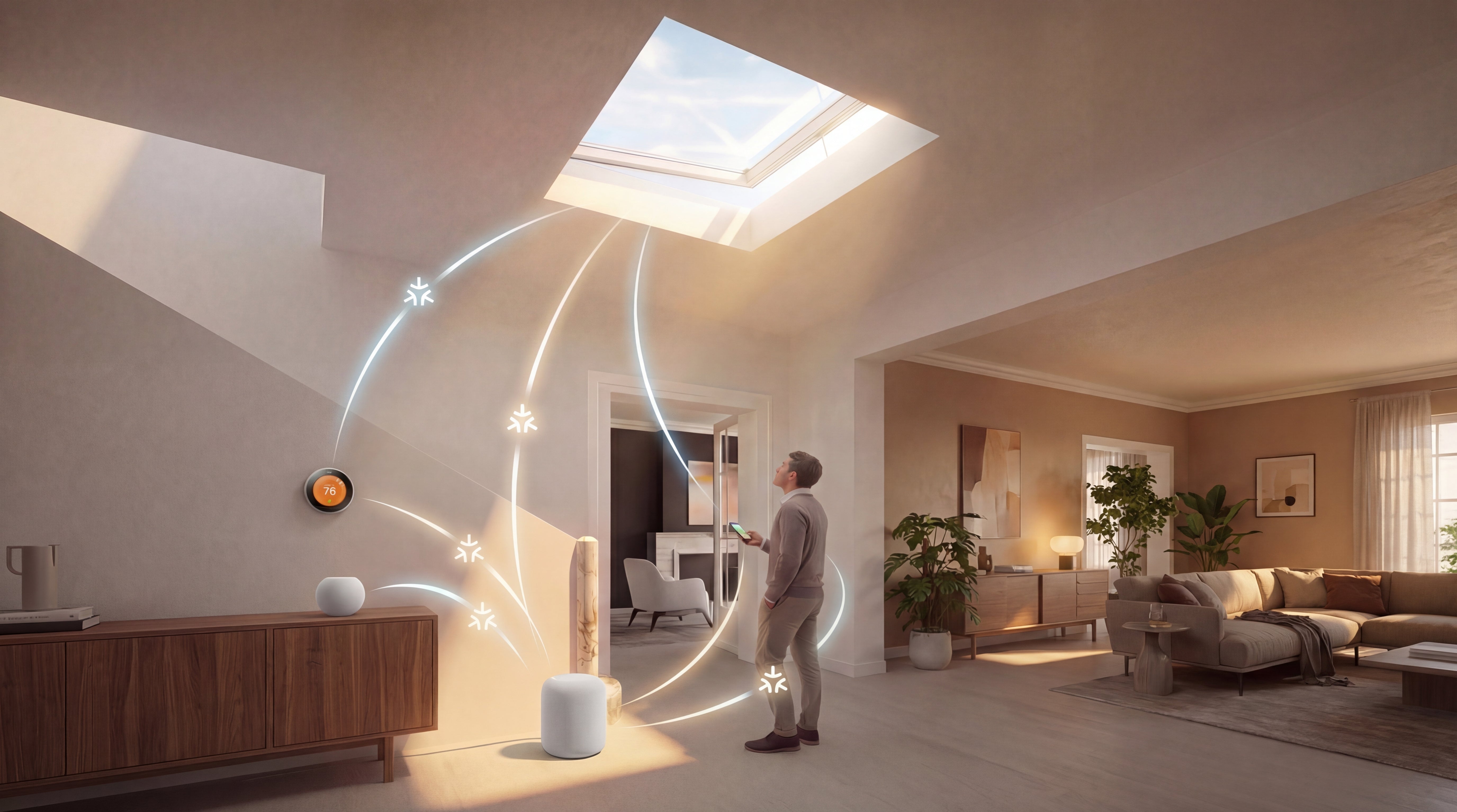 Skylux platdakraam draadloos bedienen via smartphone met Google Home of Apple HomeKit