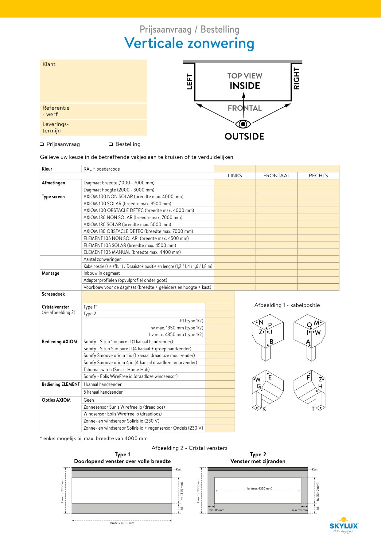 Formulaires de commande profils de véranda - Skylux