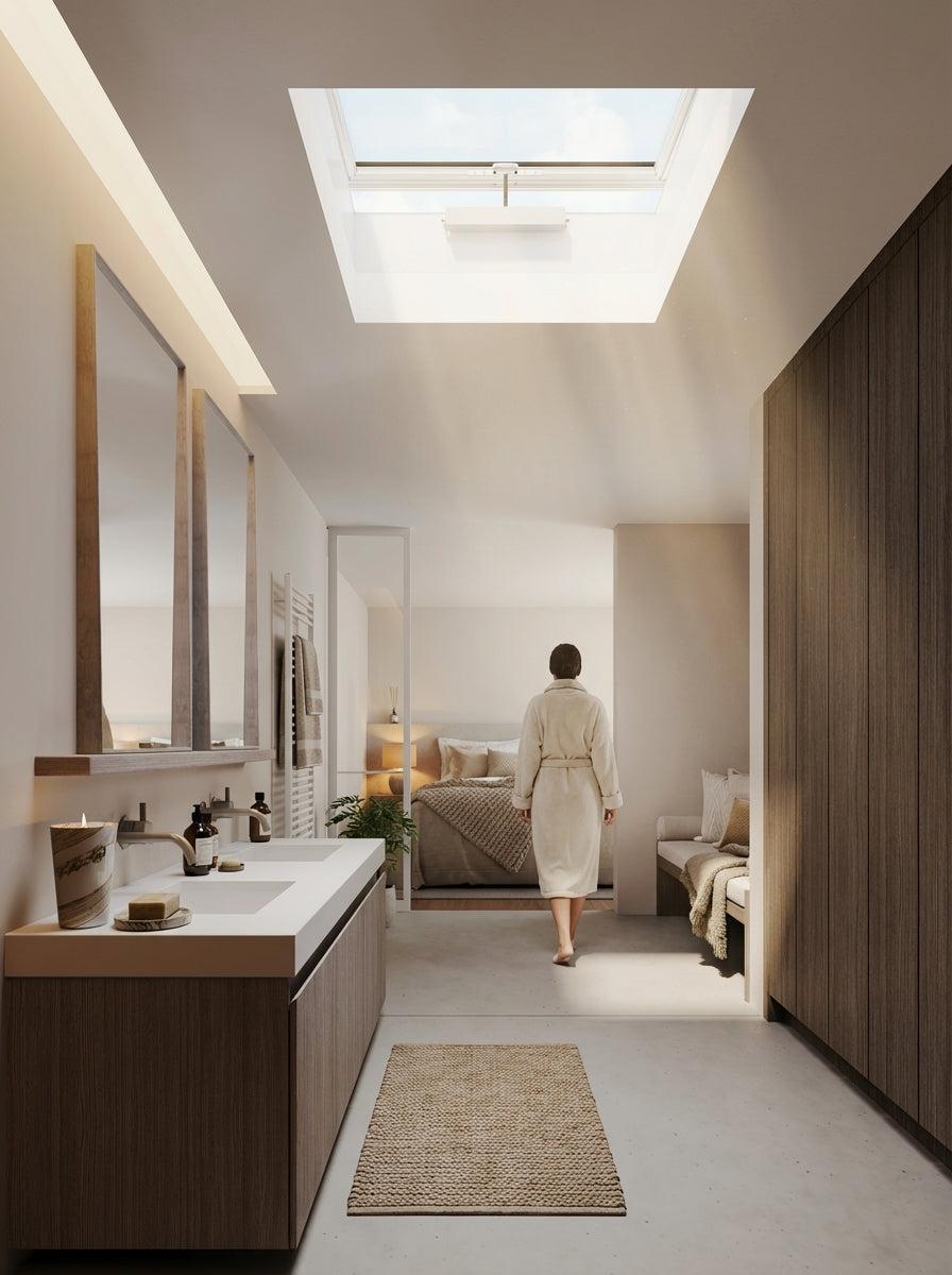 Vitria glazen platdakraam boven badkamer - natuurlijk daglicht