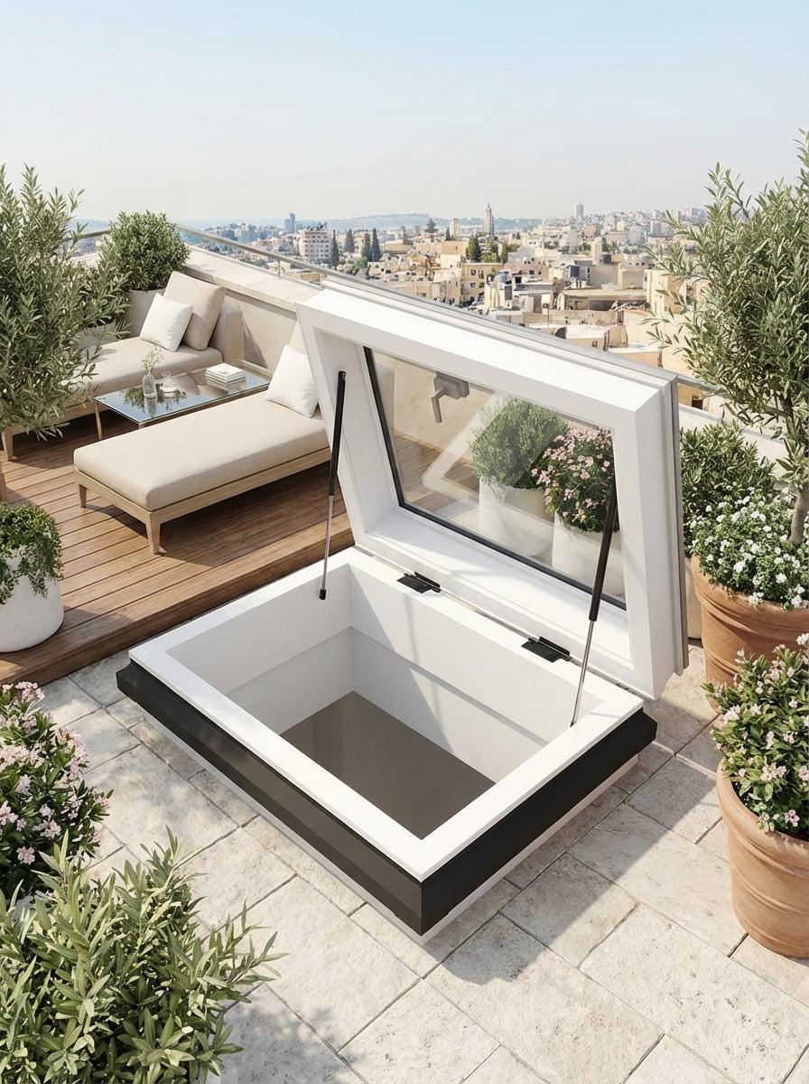 Elektrische daktoegang Skylux met iWindow vlak glas op plat dak