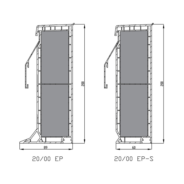 Stapelbare pvc-opstand 20/00 EP-S voor verhoging (20cm) lichtkoepel of platdakvenster 0750 x 2250 mm