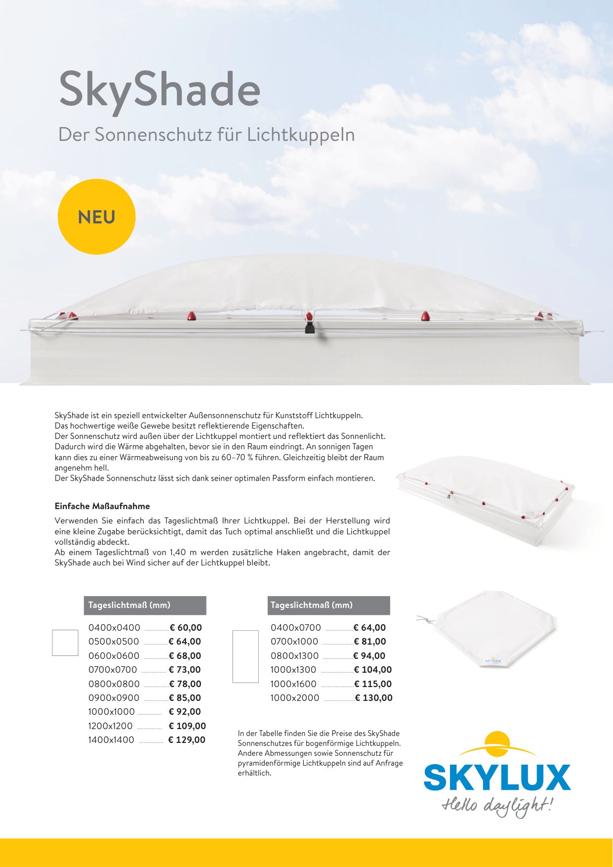 Tarif SkyShade - Skylux
