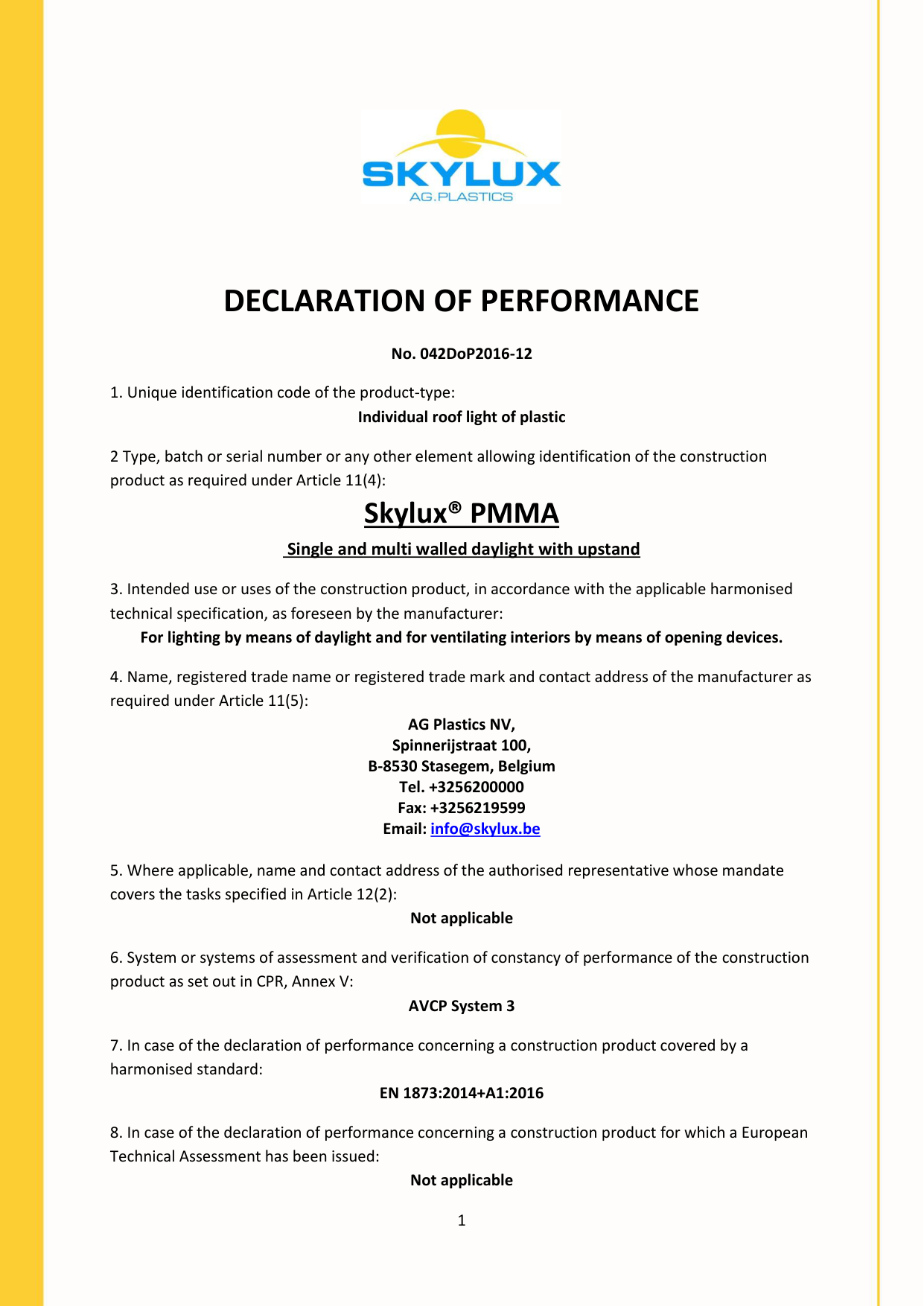 DOP (Declaration of Performance) - Skylux