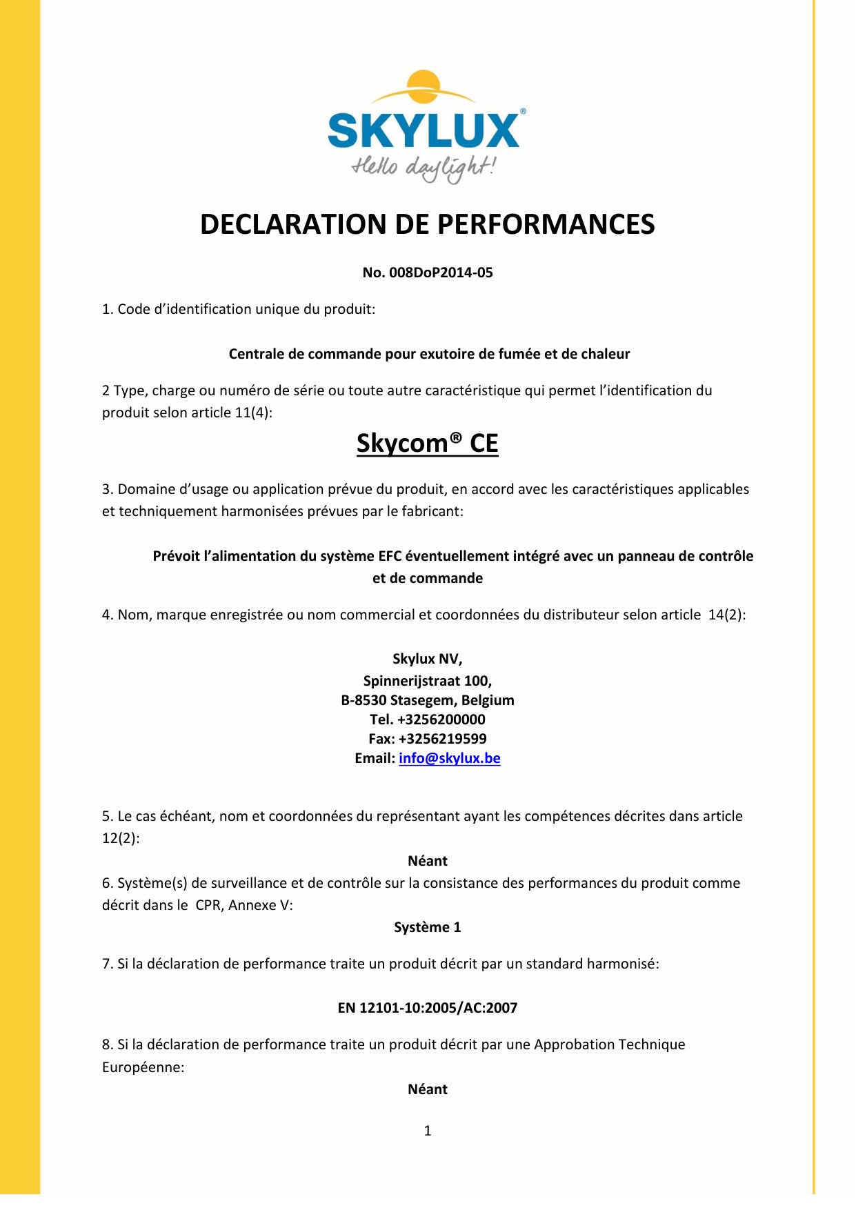 DOP (Déclaration de performances) - Skylux