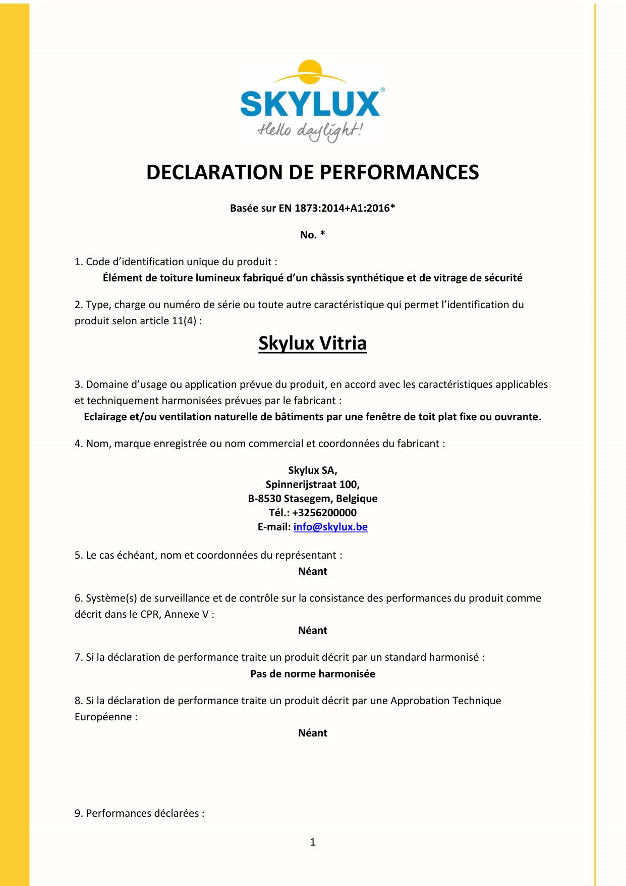 DOP (Déclaration de performances) - Skylux