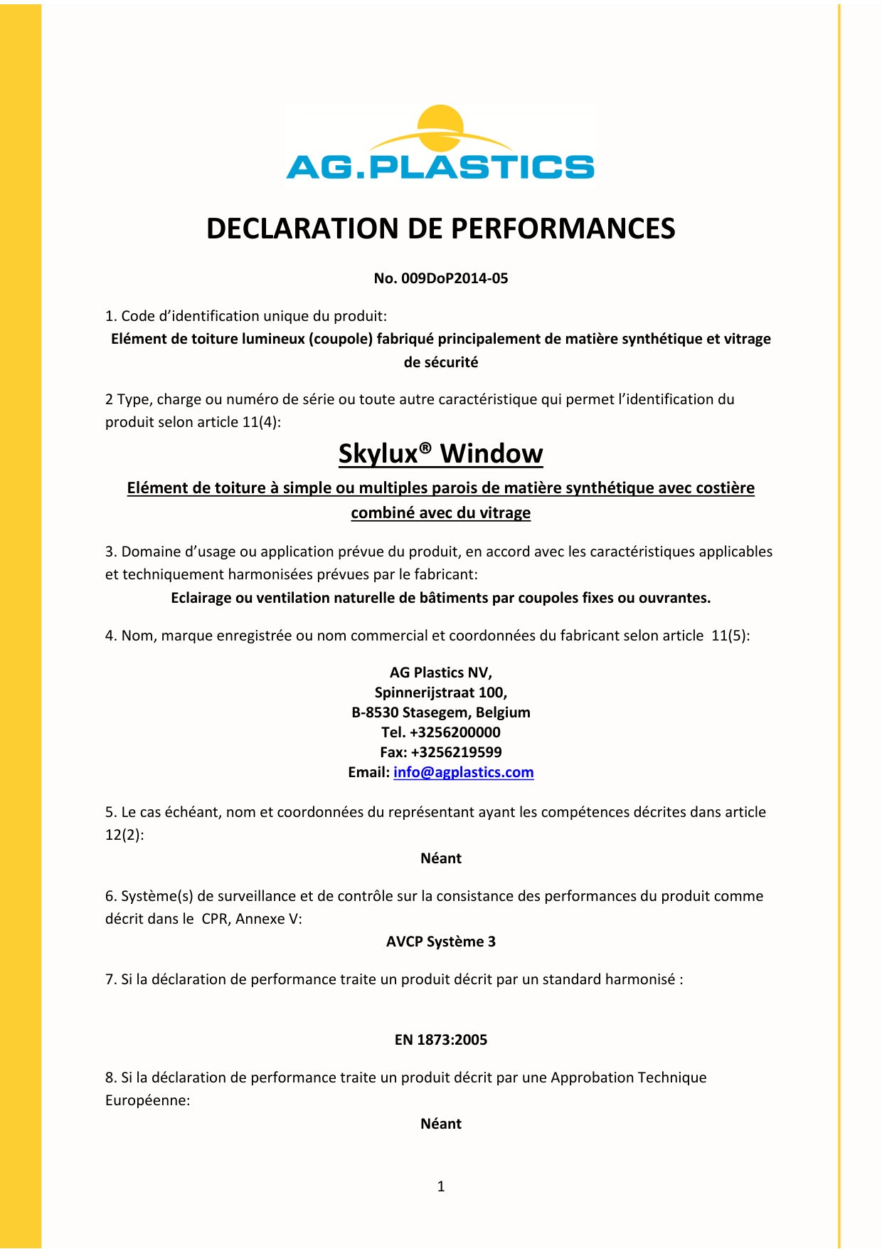 DOP (Déclaration de performances) - Skylux