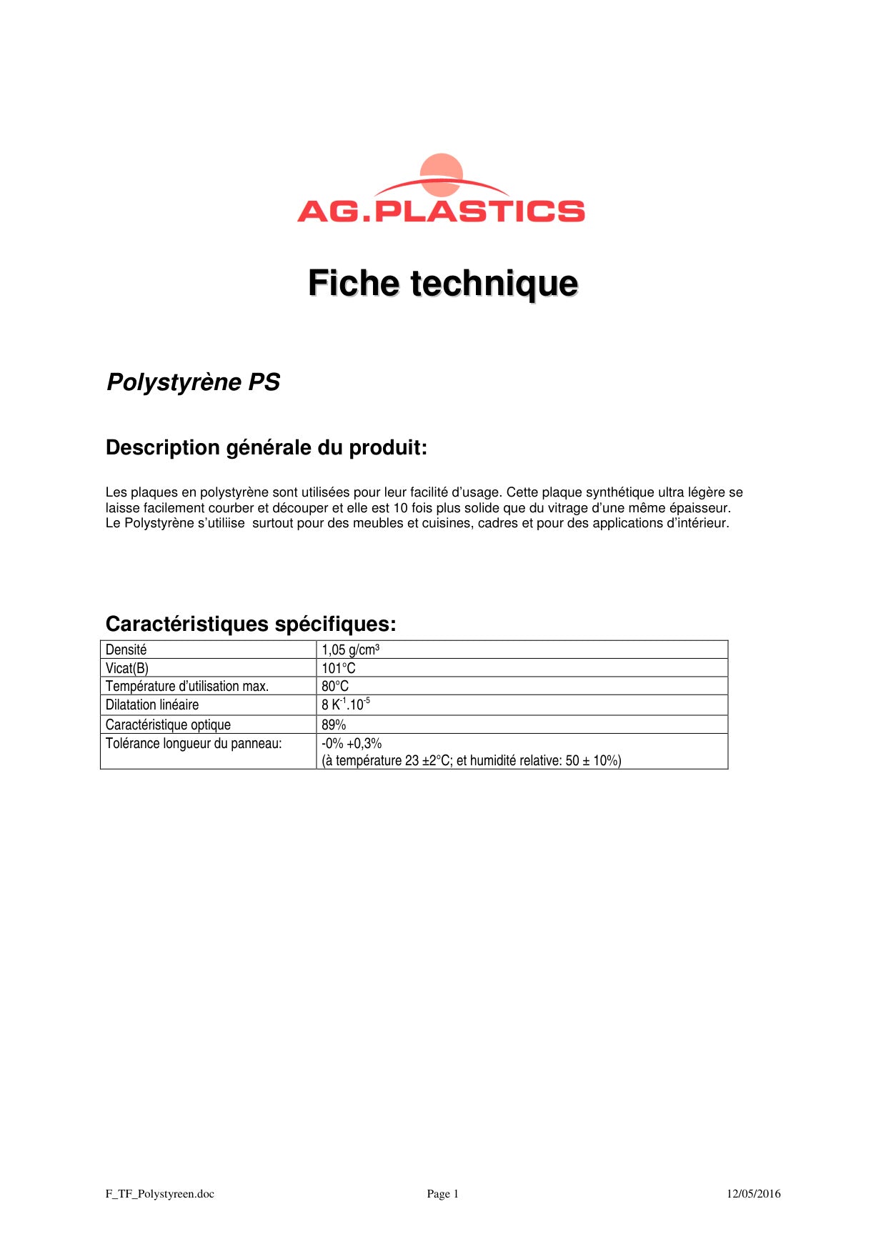 Dossier technique plaques synthétiques - Skylux