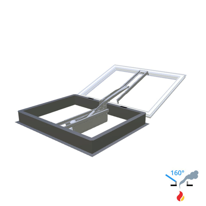 Skylux 160° CE met koepel en metaalopstand met LM-motor en pvc-raam type EP25 1000 x 1300 mm