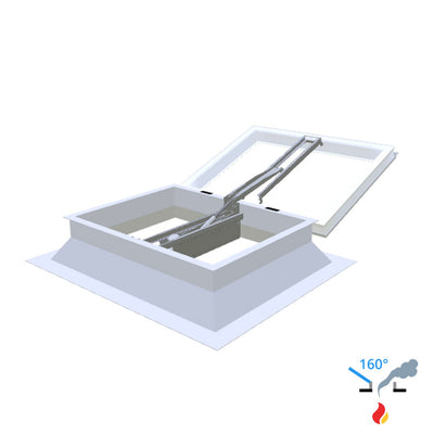 Skylux 160° CE met koepel en polyester opstand 30/20 met LM-motor en pvc-raam type EP25 1300 x 2300 mm