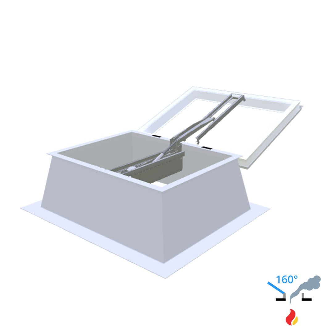 Skylux 160° CE met koepel en polyester opstand 50/20 met LM-motor en pvc-raam type EP25 0700 x 1000 mm