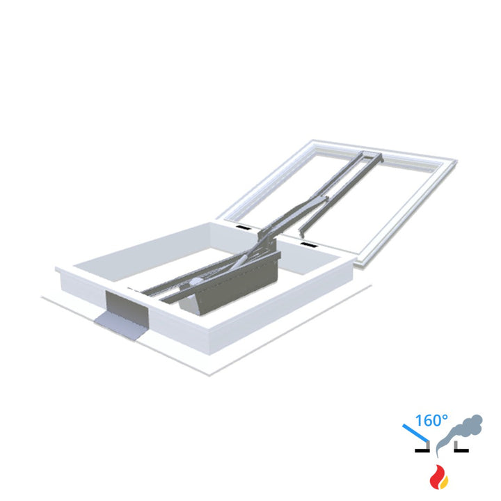 Skylux 160° CE met koepel en pvc-opstand 16/00 met LM-motor en windvang 1000 x 1000 mm