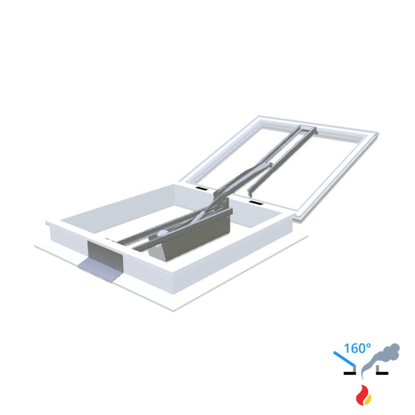 Skylux 160° CE met koepel en pvc-opstand 16/00 met LM-motor en windvang 1050 x 1050 mm