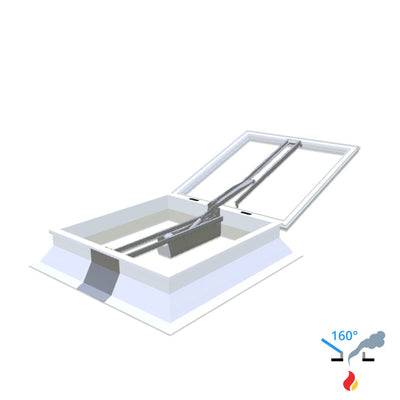 Skylux 160° CE met koepel en pvc-opstand 30/20 met LM-motor, pvc-raam type EP25 en windvang 1400 x 1400 mm