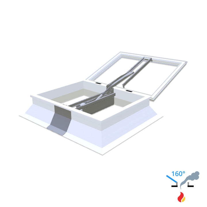 Skylux 160° CE met koepel en pvc-opstand 30/20 met dubbele LM-motor en pvc-raam type EP25 1600 x 2000 mm