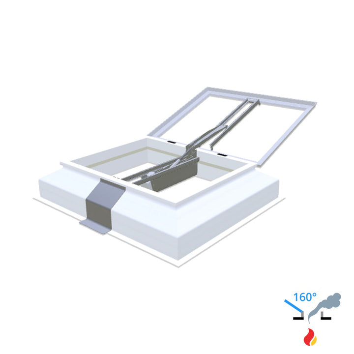 Skylux 160° CE met koepel en pvc-opstand 35/30 met LM-motor en windvang 1000 x 2000 mm