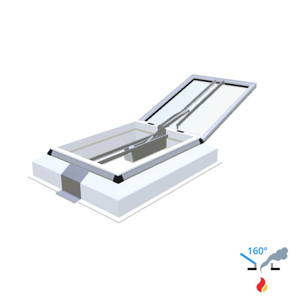 Skylux 160° CE met koepel en pvc-opstand 35/30 met LM-motor en windvang - iDome 0700 x 1000 mm