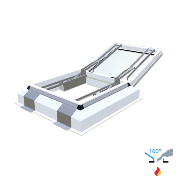 Skylux 160° CE met koepel en pvc-opstand 35/30 met LM-motor en windvang - iDome 1000 x 1000 mm