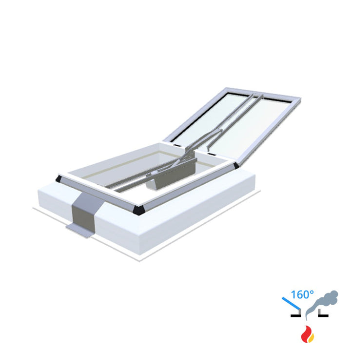 Skylux 160° CE met koepel en pvc-opstand 35/30 met LM-motor en windvang - iDome 1000 x 1300 mm