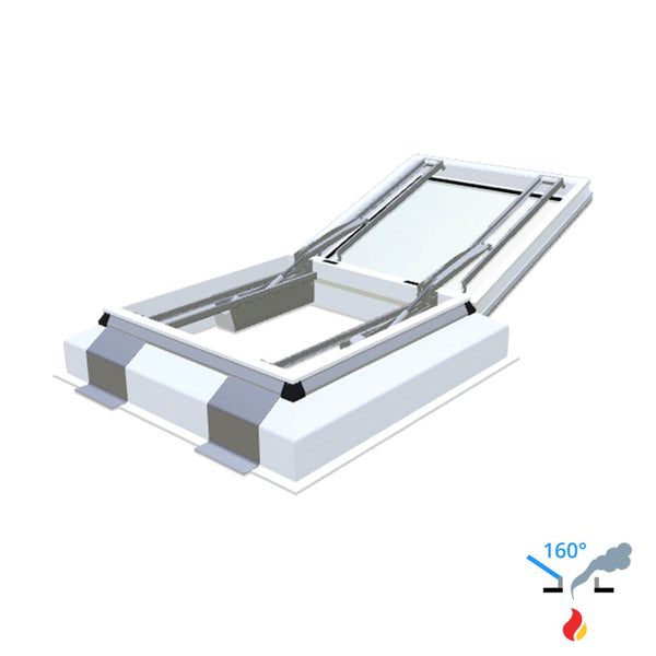 Skylux 160° CE met koepel en pvc-opstand 35/30 met LM-motor en windvang - iDome 1100 x 1100 mm