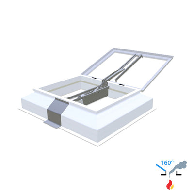 Skylux 160° CE met koepel en pvc-opstand 35/30 met LM-motor, pvc-raam type EP25 en windvang 1300 x 2200 mm