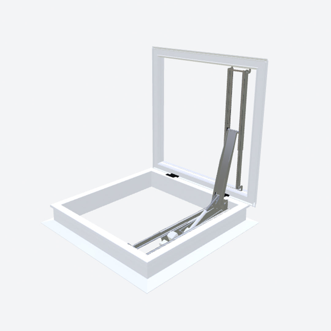 Elektrische daktoegang met polyester opstand 30/00 & iDome hybride koepel 1000 x 1000 mm - Dakopening = dagmaat