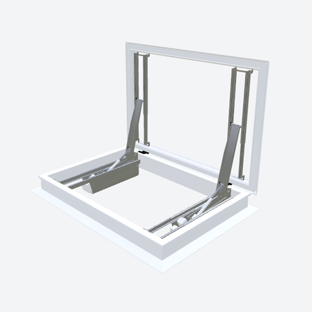 Elektrische daktoegang met polyester opstand 30/00 & iDome hybride koepel 1000 x 2000 mm - Dakopening = dagmaat
