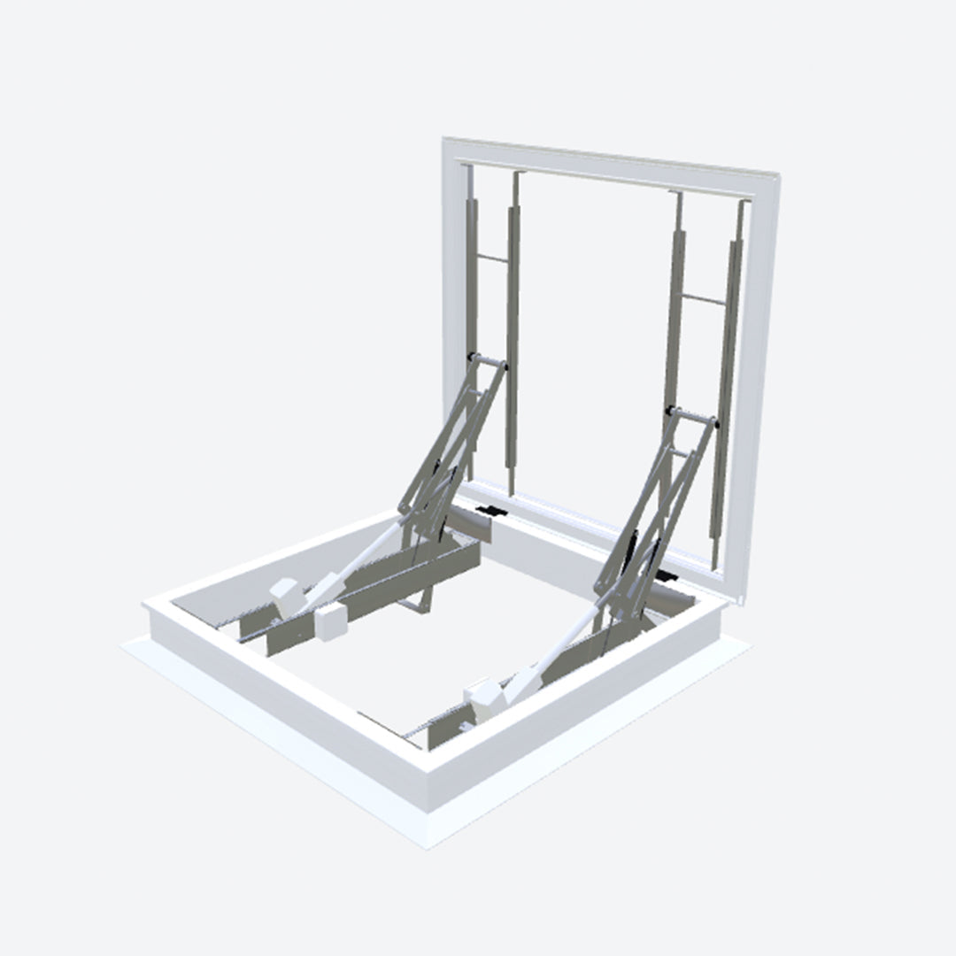 Elektrische daktoegang met polyester opstand 30/00 & iDome hybride koepel 1200 x 1200 mm - Dakopening = dagmaat
